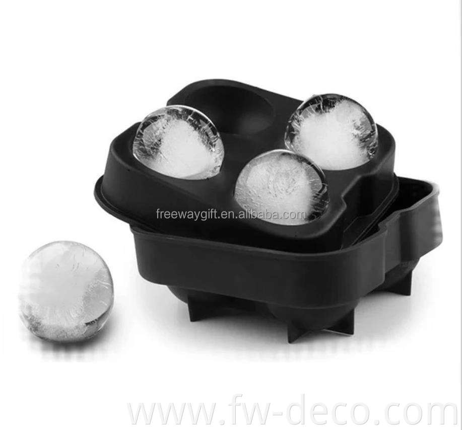 wholesale custom 4-hole square black silicone ice ball making mold (D4.5cm ice ball)